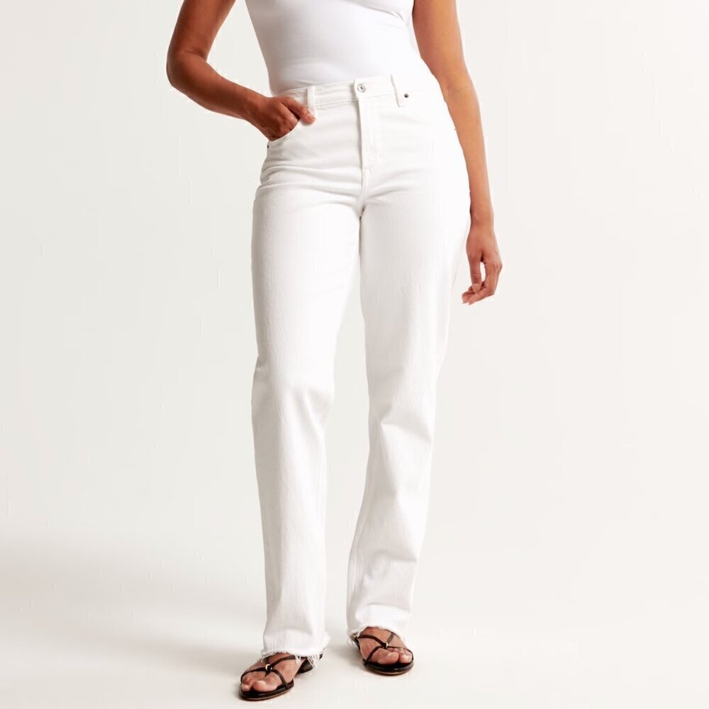 Abercrombie & Fitch 90's Straight Low Rise White Denim Jeans Sz 27/4